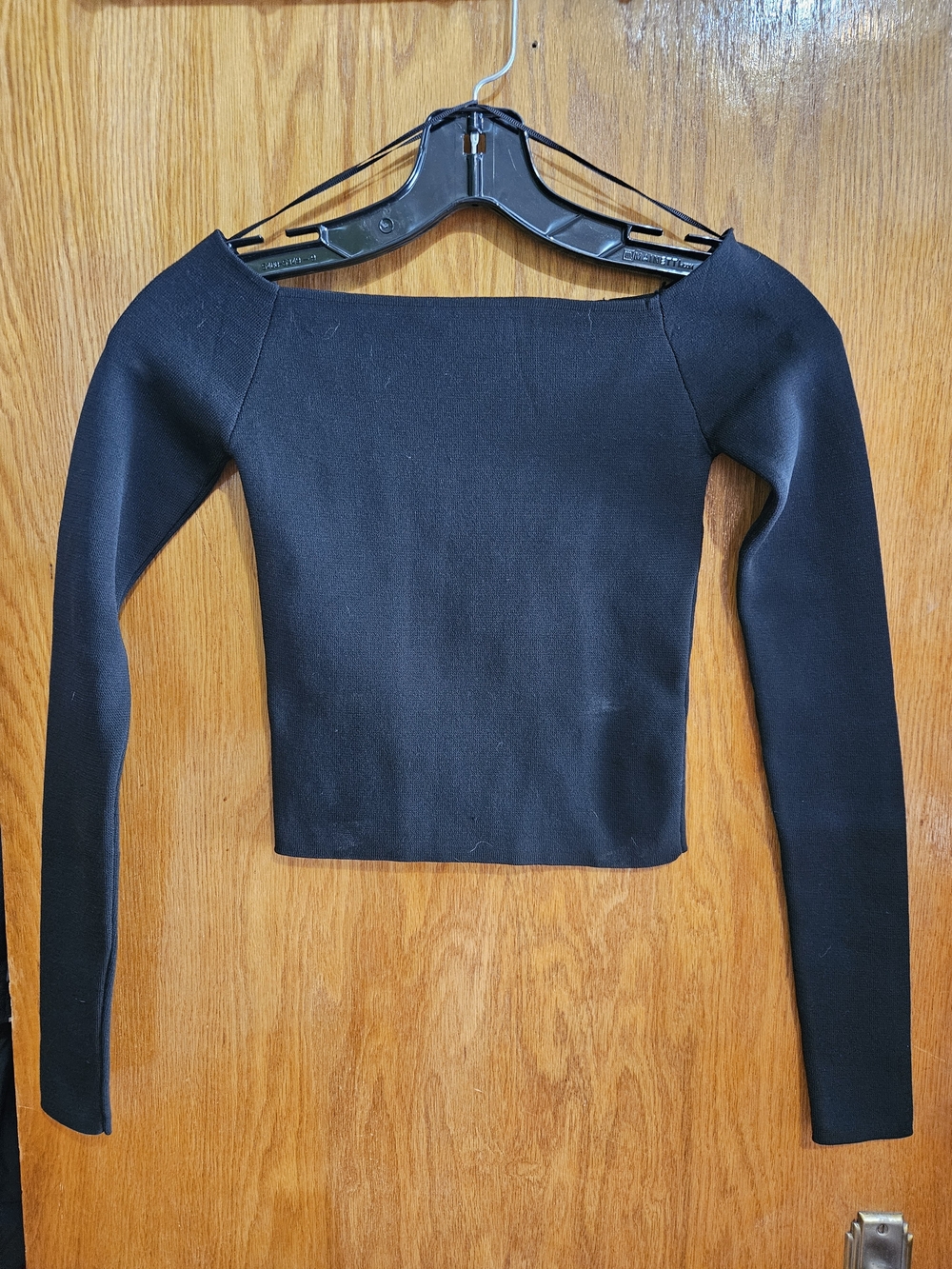 Zara Black Off-Shoulder Long Sleeve Crop Top